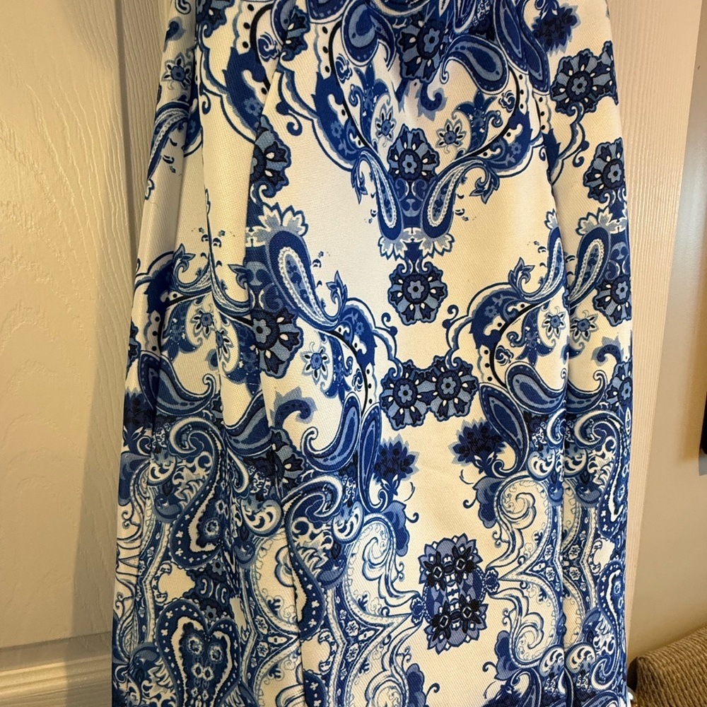 Blue and White Paisley Print Women’s A-Line Dress - Picture 2 of 5
